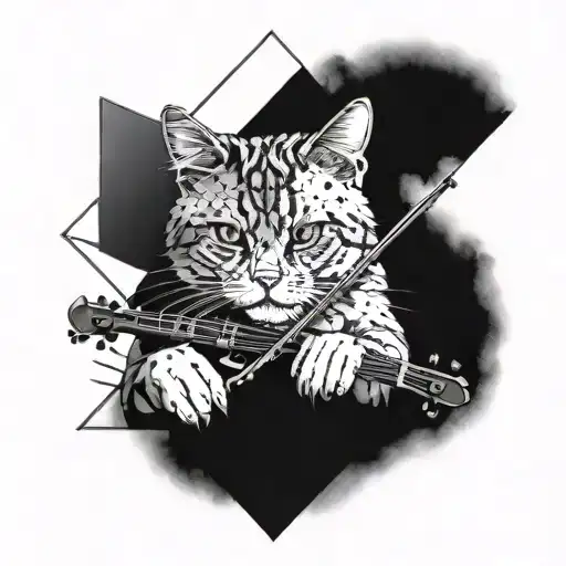 fluffy cat in a triangle, violin, scuba diving, kitesurf tattoo design idea