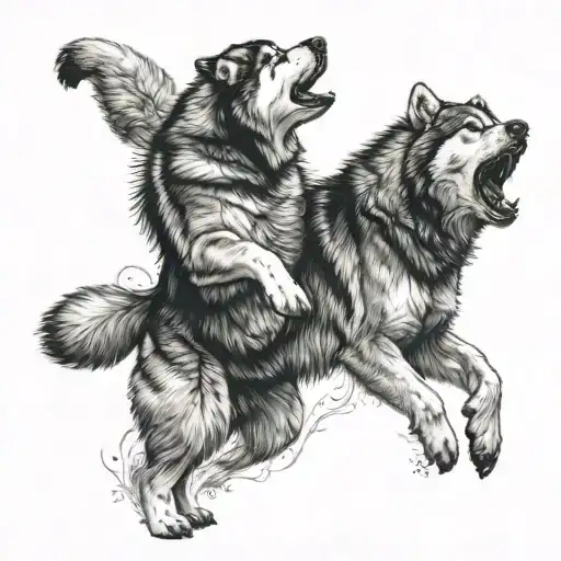 Alaskan malamute fighting a grizzly bear tattoo design idea