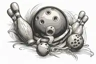 bowling ball and pins, signe de l'infini ecriture "ma therapie" tattoo design idea