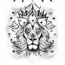Lion with crown and fire tattoo design idea