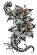red spider lily flower and centipede wrapped tattoo design idea