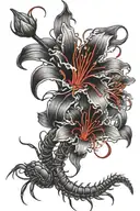 red spider lily flower and centipede wrapped tattoo design idea