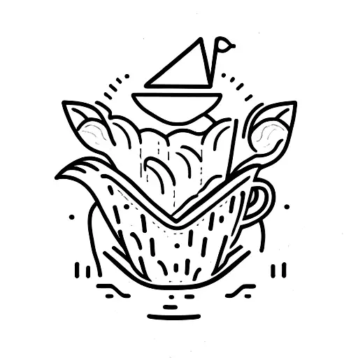 A minimalist tattoo of a paper boat sailing through a coffee cup tattoo design idea