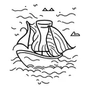 A minimalist tattoo of a paper boat sailing through a coffee cup tattoo design idea