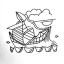 A minimalist tattoo of a paper boat sailing through a coffee cup tattoo design idea