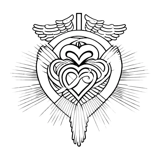a heart with a cross going through the left side with angel wings on the right side  tattoo design idea