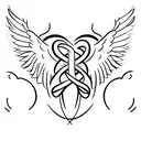 a heart with a cross going through the left side with angel wings on the right side  tattoo design idea
