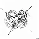 a heart with a cross going through the left side with angel wings on the right side  tattoo design idea