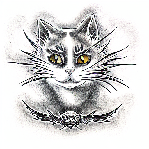 ghost cat in hell tattoo design idea