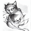 ghost cat in hell tattoo design idea