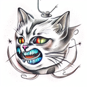 ghost cat in hell tattoo design idea
