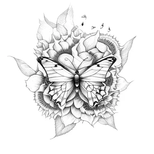 butterfly,  rose & Sunflower vine, music notes  tattoo design idea