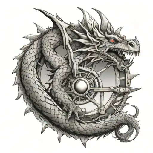 A fierce dragon with a ship's wheel in its claws, symbolizing your occupation as a Merchant Navy Officer and your love for dragons tattoo design idea