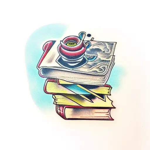 stack of books tattoo design idea