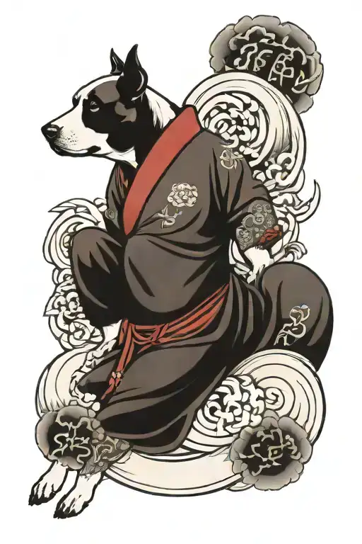 meditating dog monk tattoo design idea