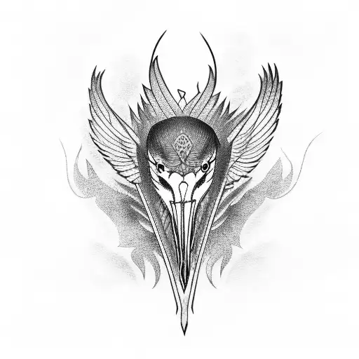 heron with black flames tattoo design idea