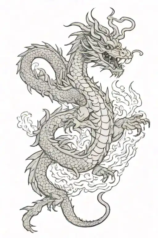 southeast asian dragon breathing fire down tattoo design idea