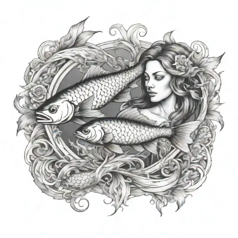 virgo women pisces fish swimming tattoo design idea