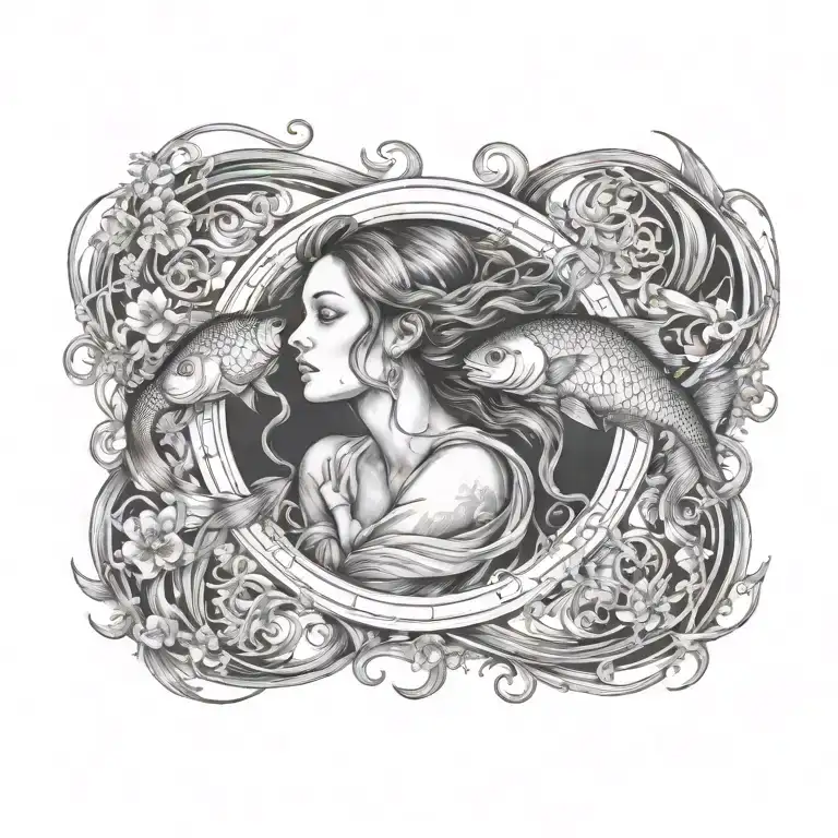 virgo women pisces fish surrounded tattoo design idea