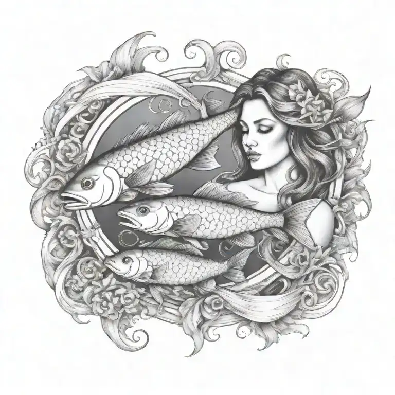 virgo women pisces fish swimming underwater surrounded tattoo design idea