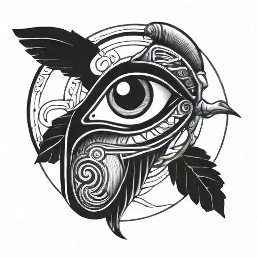 An abstract interpretation of the eye of Horus combined with a scarab beetle, symbolizing protection and rebirth tattoo design idea