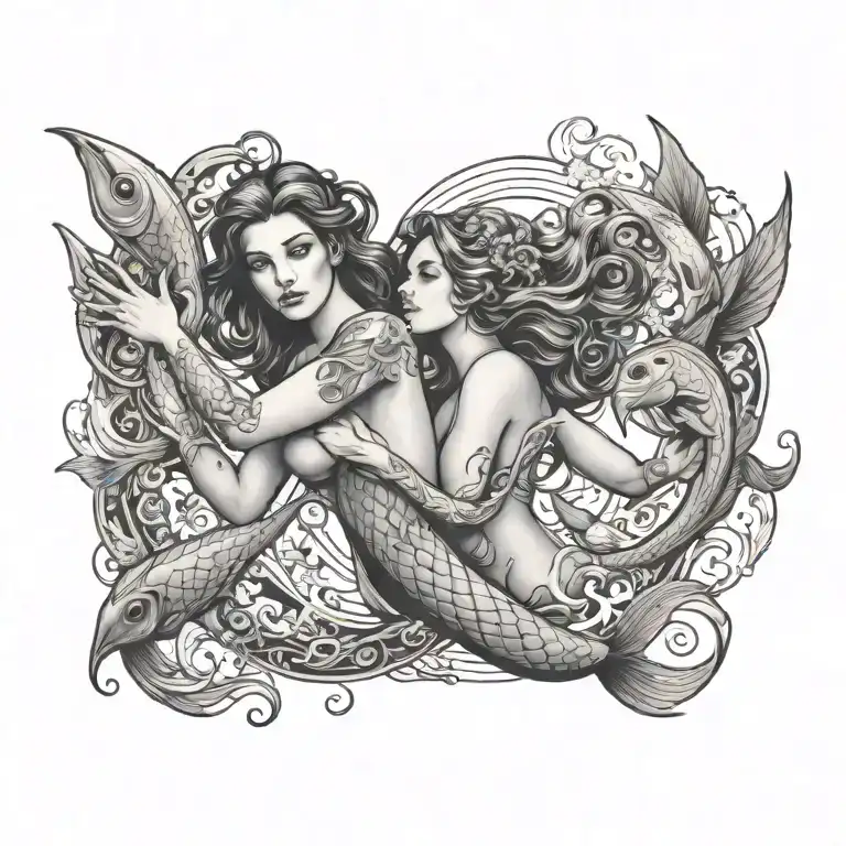 pisces fish swimming around virgo women  tattoo design idea