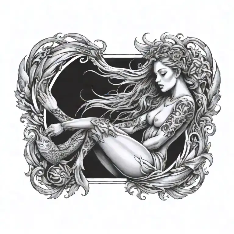 virgo women surrounded pisces fish tattoo design idea
