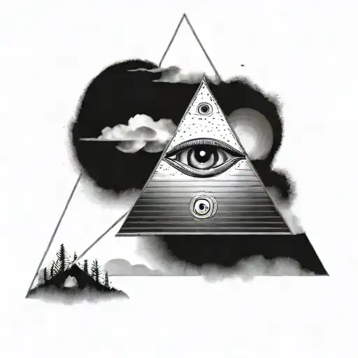 A minimalist design of the all-seeing eye within a pyramid, representing enlightenment and exploration tattoo design idea