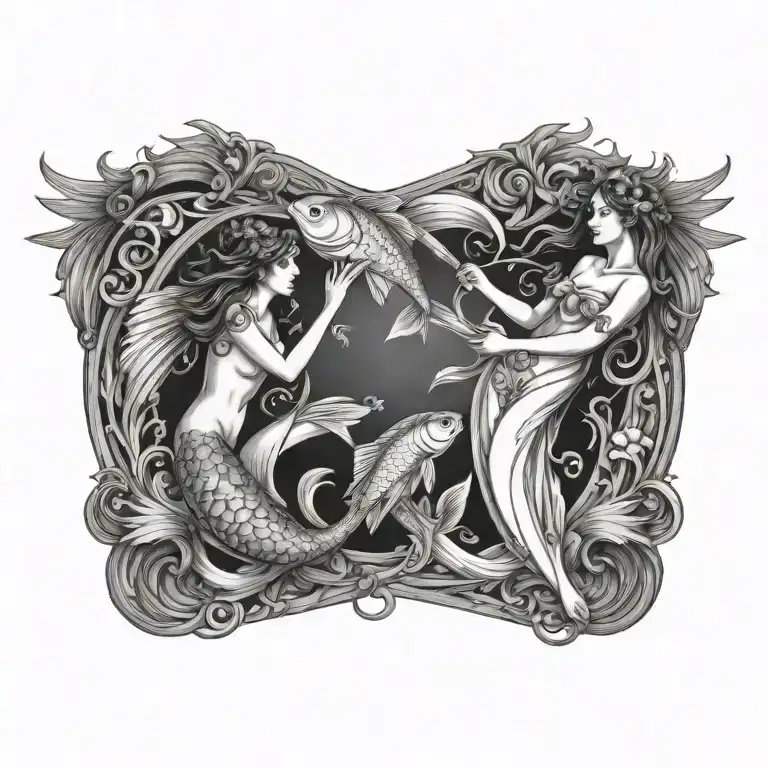 pisces fish protecting virgo women tattoo design idea
