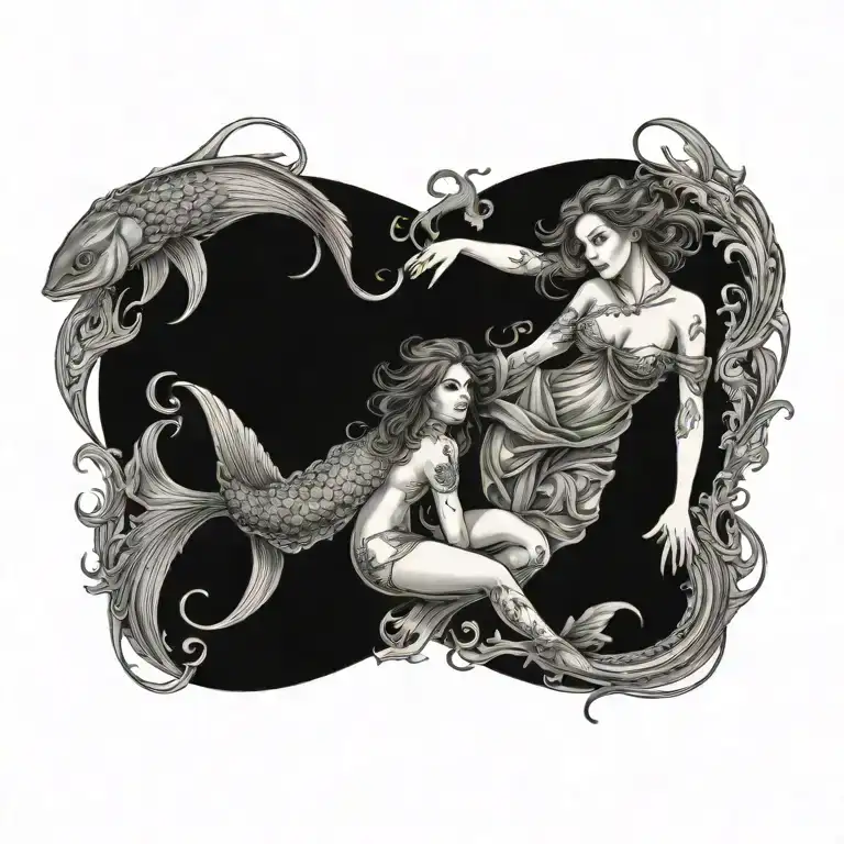 virgo women surrounded pisces fish tattoo design idea