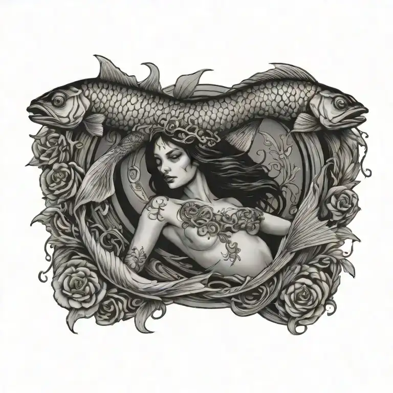 virgo women pisces fish surrounded tattoo design idea