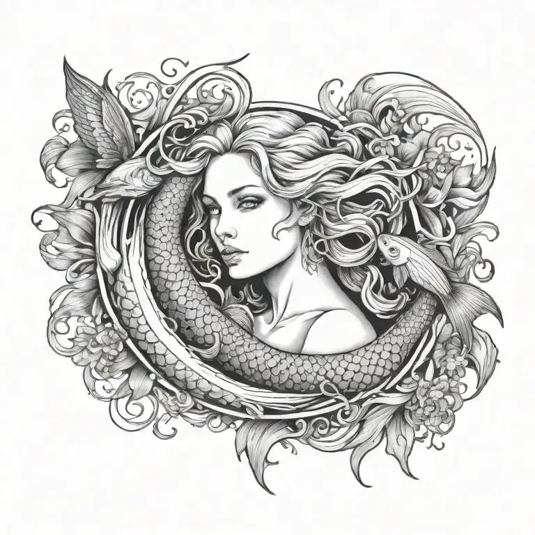 virgo women pisces fish surrounded tattoo design idea