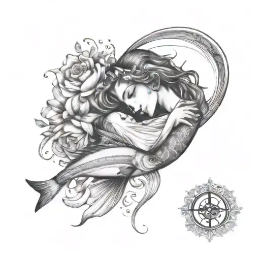 virgo women with pisces fish swimming tattoo design idea