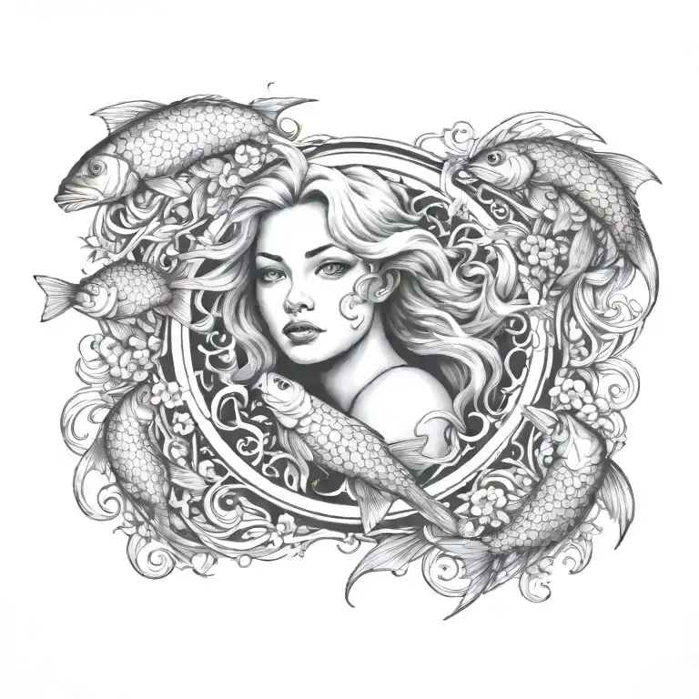 virgo women pisces fish surrounded tattoo design idea