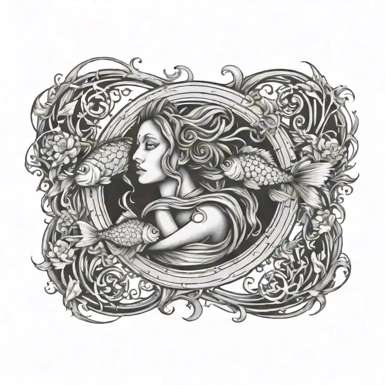virgo women pisces fish surrounded tattoo design idea