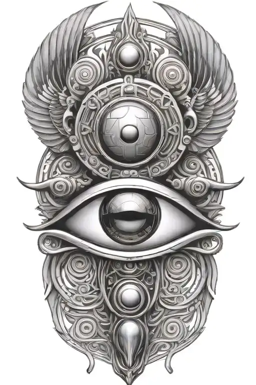 An abstract interpretation of the eye of Horus combined with a scarab beetle, symbolizing protection and rebirth tattoo design idea
