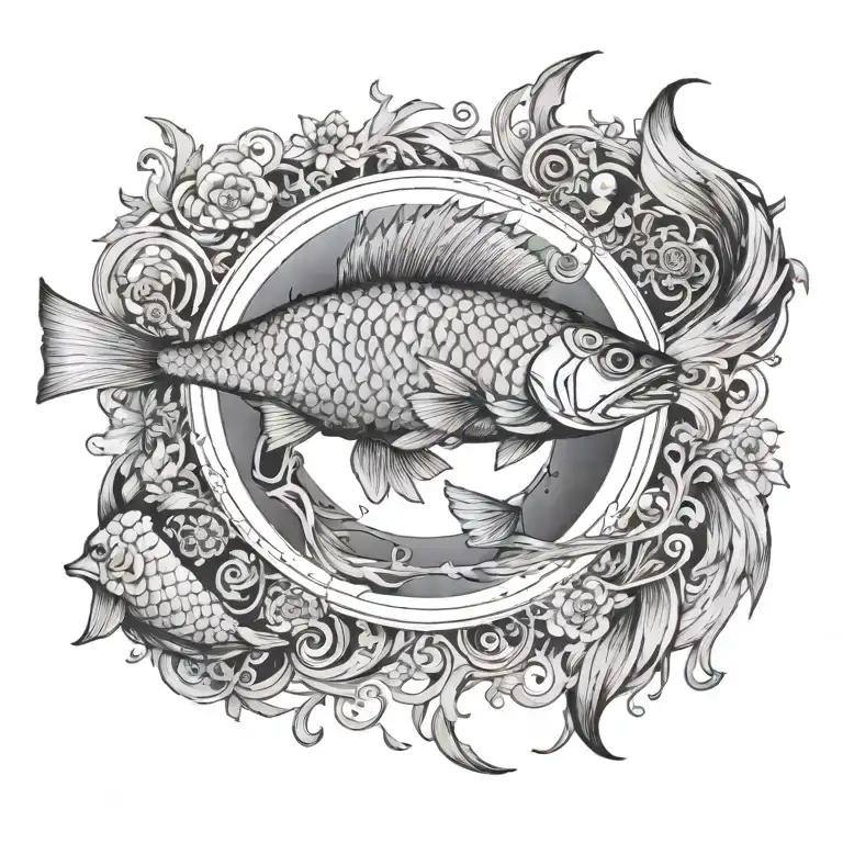 virgo women pisces fish surrounded tattoo design idea