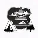 A minimalist design of the all-seeing eye within a pyramid, representing enlightenment and exploration tattoo design idea