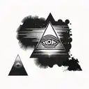 A minimalist design of the all-seeing eye within a pyramid, representing enlightenment and exploration tattoo design idea