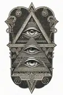 An intricate dotwork design of the All-Seeing Eye within a pyramid, with Egyptian hieroglyphs wrapping around it tattoo design idea