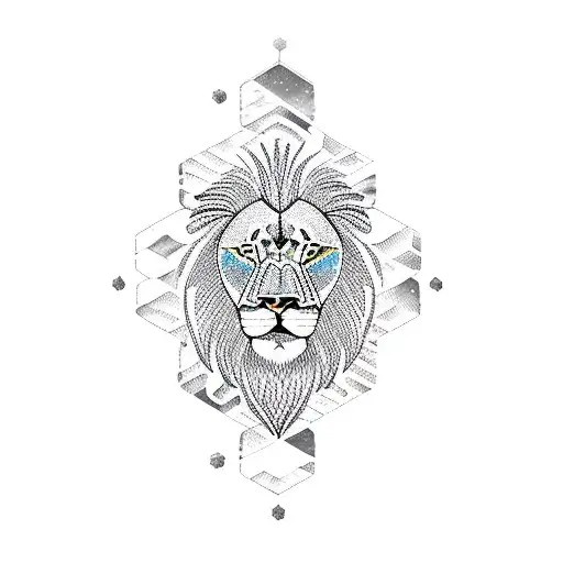 a lion in a honeycomb pattern tattoo design idea