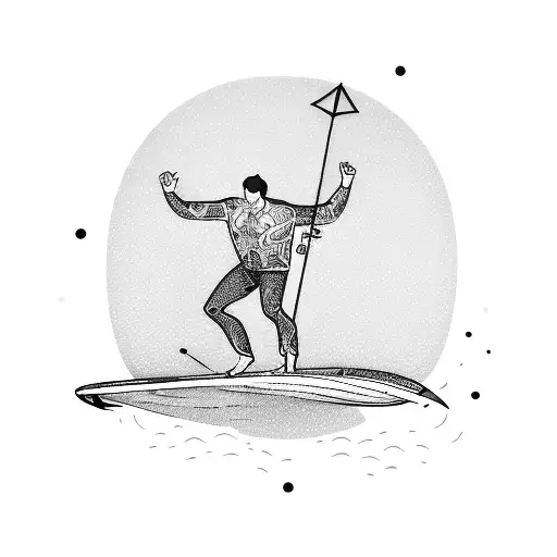 guy surfing with a suitcase tattoo design idea