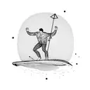 guy surfing with a suitcase tattoo design idea