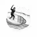 guy surfing with a suitcase tattoo design idea