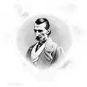 A realistic portrait of Nikola Tesla driving a Tesla car tattoo design idea