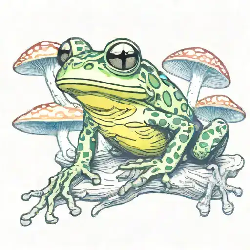 frog and mushroom trippy  tattoo design idea