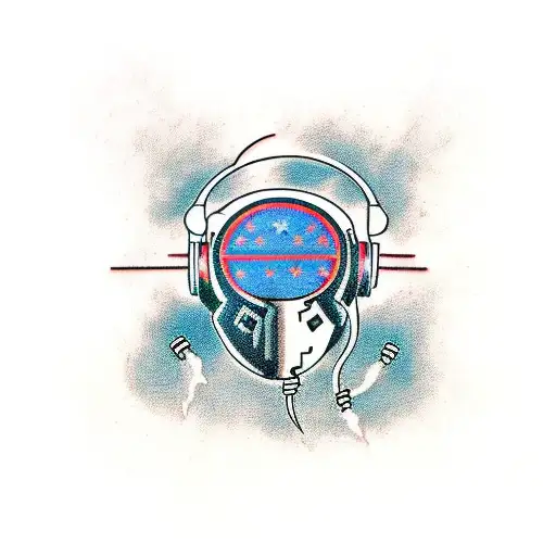 gamer control , head phones , thunder lightning, smoke  tattoo design idea