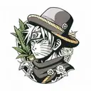 Naruto forehead protector + dragon ball with 4 stars + Luffy's straw hat tattoo design idea