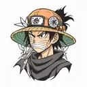 Naruto forehead protector + dragon ball with 4 stars + Luffy's straw hat tattoo design idea