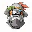 Naruto forehead protector + dragon ball with 4 stars + Luffy's straw hat tattoo design idea
